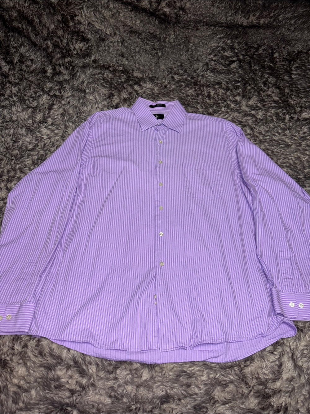 Calvin Klein Mens XL Lavender Purple Pinstripe 100% Cotton Dress Shirt 17 36/37 - Picture 1 of 3